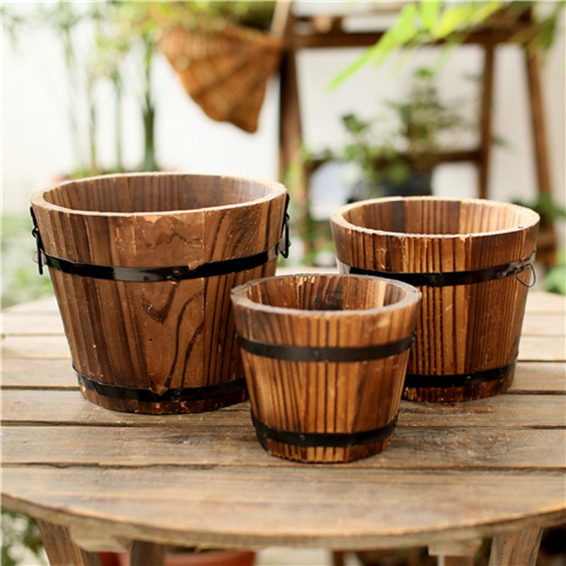 Vintage Wood Vase/Bucket/Storage Organizer