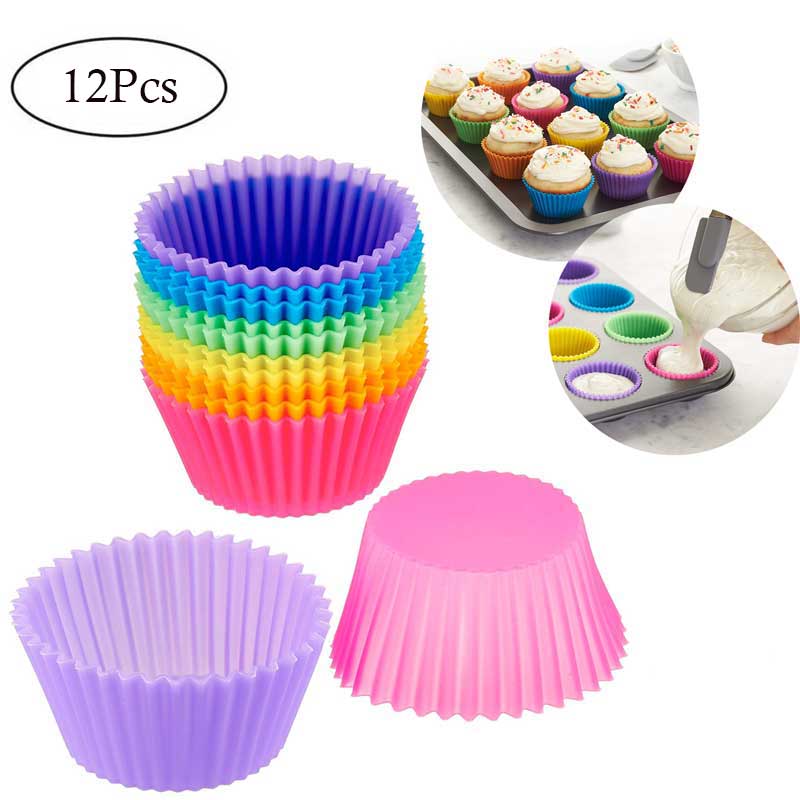 6/12Pcs Silicone Cupcake Reusable Pan Liners