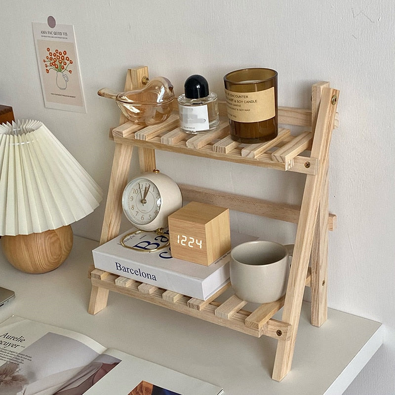 Double Layer Adjustable Wooden Shelf