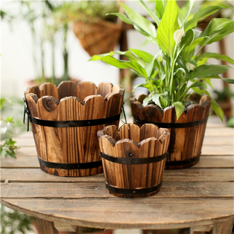 Vintage Wood Vase/Bucket/Storage Organizer